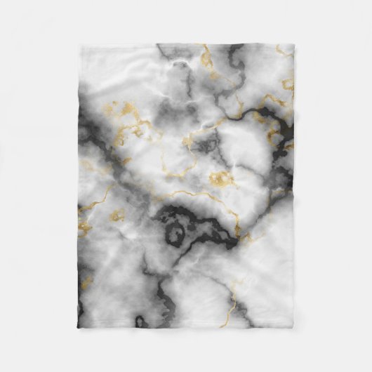 Couverture Polaire Motif gris noir blanc et or marbre (Devant)