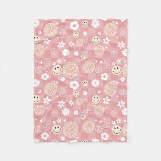 Couverture Polaire Motif hippie Super rose rétro À damiers (Devant)