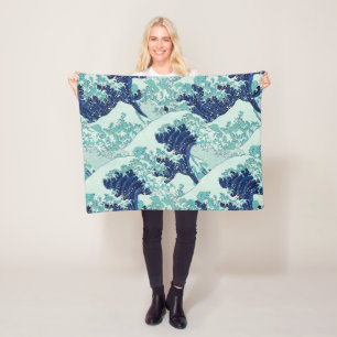 Couverture Polaire Motif Hokusai Blue Waves