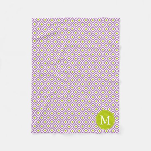 Couverture Polaire Motif Ikat violet monogramme de diamants verts (Devant)