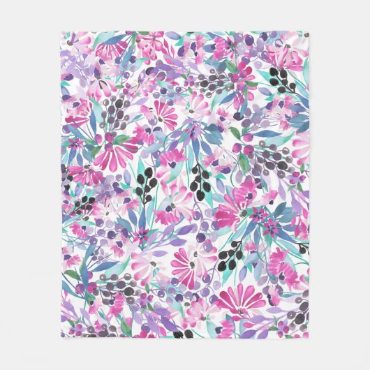 Couverture Polaire Motif incomparable de fleurs et de baies violettes (Devant)