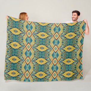 Couverture Polaire motif jaune bleu de peinture