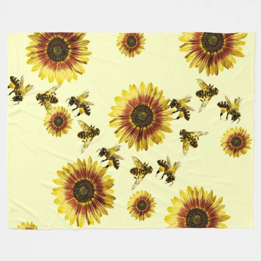 Couverture Polaire Motif jaune d'été de tournesols et d'abeilles de (Devant (Horizontal))