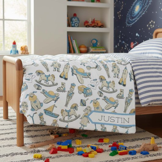 Couverture Polaire Motif Jouet vintage bleu/jaune ID783