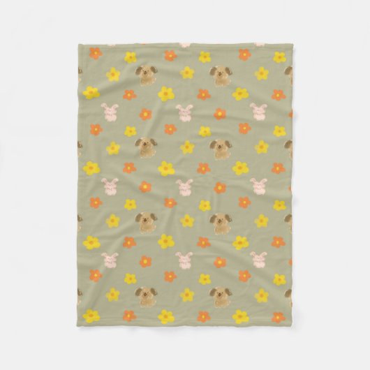 Couverture Polaire Motif lapin et chiot (Devant)