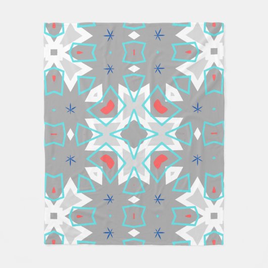 Couverture Polaire Motif Mandala Gris Corail | Floral Géométrique Boh (Devant)