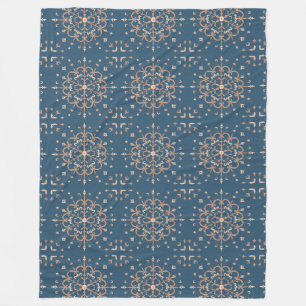 Couverture Polaire Motif Médaillon Bleu et Tan d'inspiration marocain