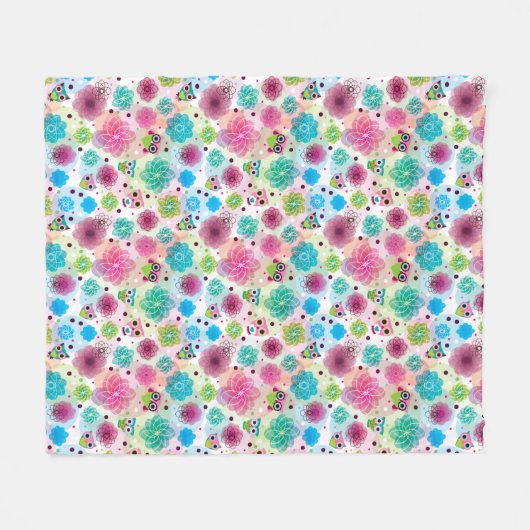 Couverture Polaire Motif mignon d'arrière - plan de hibou de fleur (Devant (Horizontal))