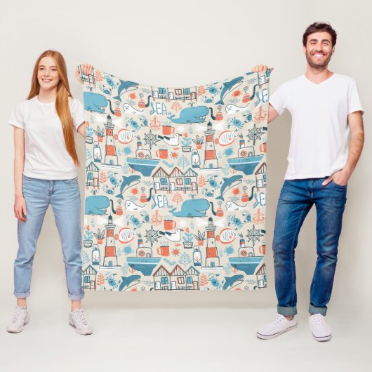 Couverture Polaire Motif mignon de griffonnage de la Mer du Nord (En situation)