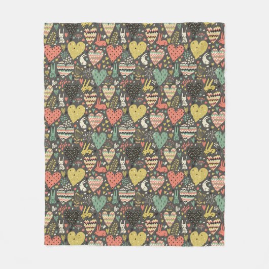 Couverture Polaire Motif mignon de lapins d'amour avec des coeurs (Devant)