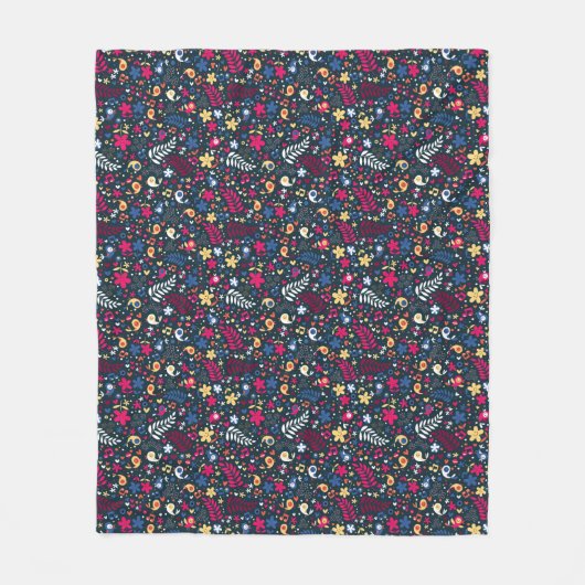 Couverture Polaire motif mignon d'oiseaux et de fleurs (Devant)