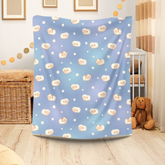 Couverture Polaire Motif mignon petit mouton sur bleu