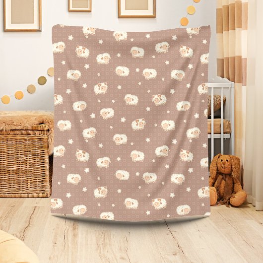 Couverture Polaire Motif mignon petit mouton sur Brown