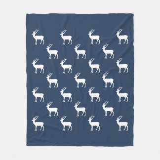 Couverture Polaire Motif minimaliste de rennes blancs sur bleu