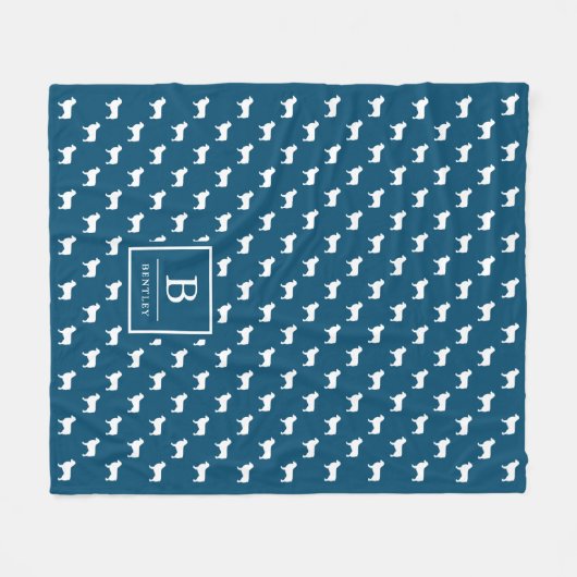 Couverture Polaire Motif moderne Aussie Silhouette | Monogramme bleu (Devant (Horizontal))