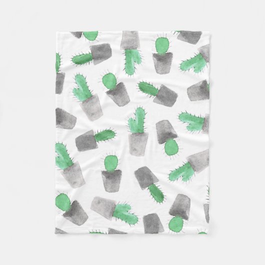 Couverture Polaire Motif moderne gris vert de cactus d'aquarelle (Devant)
