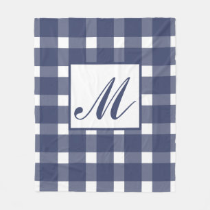 Couverture Polaire Motif Monogram Blue En vichy Blanc