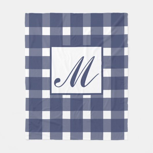 Couverture Polaire Motif Monogram Blue En vichy Blanc (Devant)