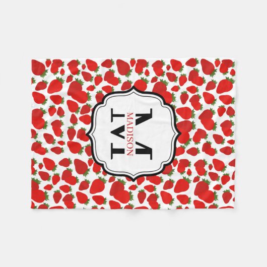 Couverture Polaire Motif Monogramme de fraises rouges (Devant (Horizontal))