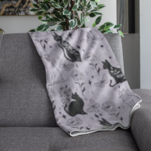 Couverture Polaire Motif mystique de chat noir et papillon Cuisine