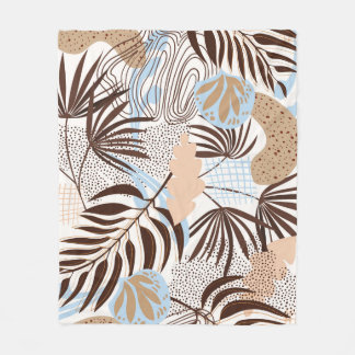 Couverture Polaire Motif naturel abstrait et transparent sur fond bla
