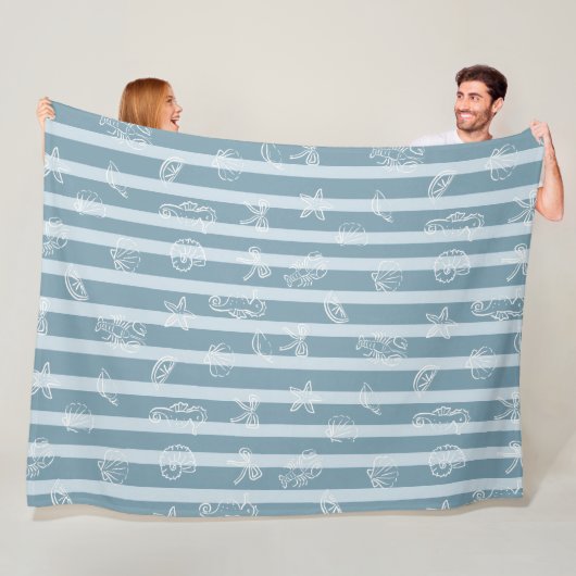Couverture Polaire Motif Nautique Côtiers | Coquillage de Mer Bleu &  (En situation)