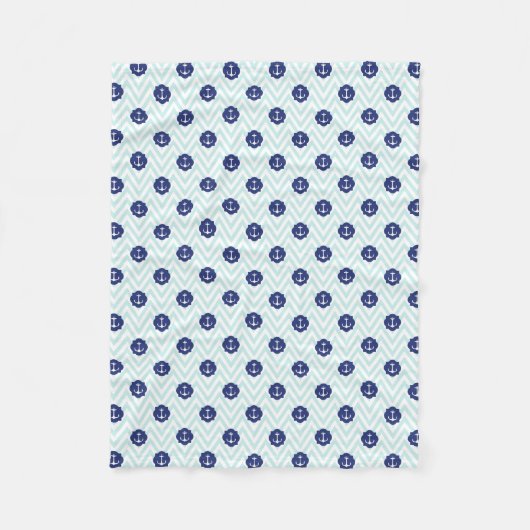 Couverture Polaire Motif nautique d'ancres de bleu marine de Chevron (Devant)