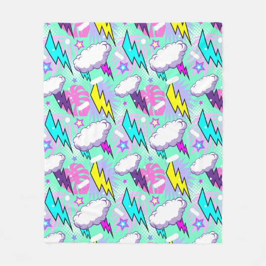Couverture Polaire Motif Neon Lightning Bolts & Stars (Devant)