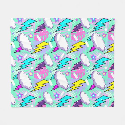 Couverture Polaire Motif Neon Lightning Bolts & Stars (Devant (Horizontal))