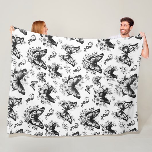 Couverture Polaire Motif noir blanc papillon polaire (En situation)