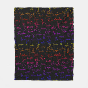 Couverture Polaire Motif noir de mots positifs arc-en-ciel de paix ca