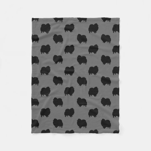 Couverture Polaire Motif noir de silhouettes de Pomeranian (Devant)