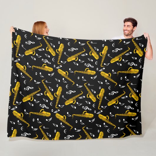 Couverture Polaire Motif note musique saxophone (En situation)