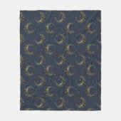 Couverture Polaire Motif Nuit Étoilée Lune Céleste Dorée (Devant)