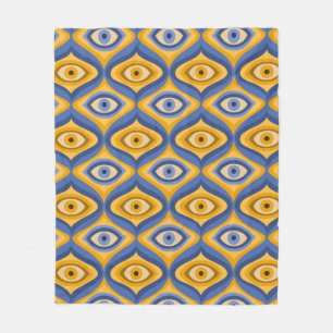 Couverture Polaire Motif oculaire psychédélique indigo bleu jaune