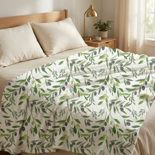 Couverture Polaire Motif olive à l'aquarelle 