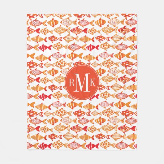 Couverture Polaire Motif orange lumineux de poissons d'aquarelle (Devant)