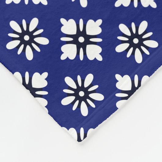 Couverture Polaire Motif Oriental Indigo White Katazome Fleurs (Coin)
