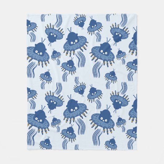 Couverture Polaire Motif OVNI bleu Kawaii Octopus (Devant)