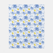 Couverture Polaire Motif Palmiers Citrons Toile Bleue (Devant)