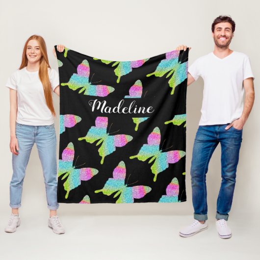 Couverture Polaire Motif papillon coloré personnalisé (En situation)