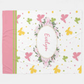 Couverture Polaire Motif Pastel Butterfly avec Fleurs et Nom (Devant (Horizontal))