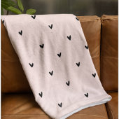 Couverture Polaire Motif Pastel Moderne Rose et Coeurs Noirs