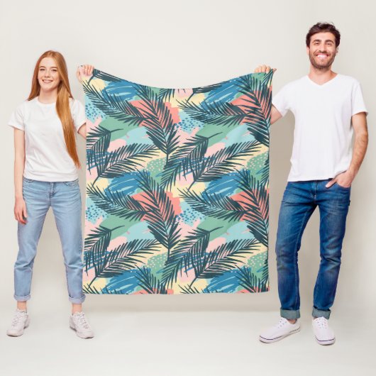 Couverture Polaire Motif Pastel Tropical Leaf (En situation)