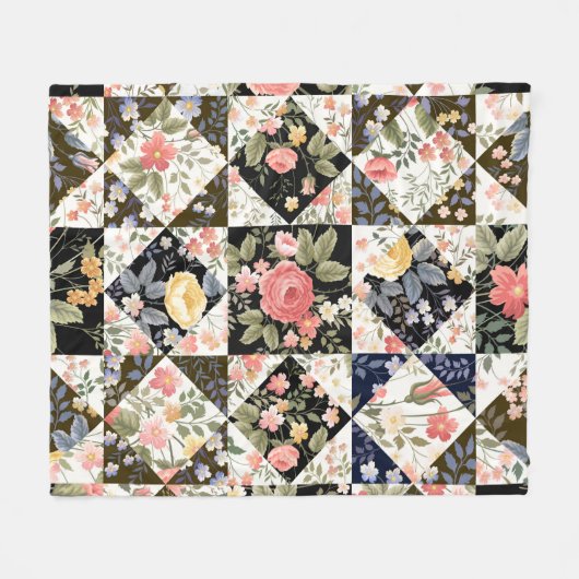 Couverture Polaire motif patchwork transparent avec fleurs (Devant (Horizontal))