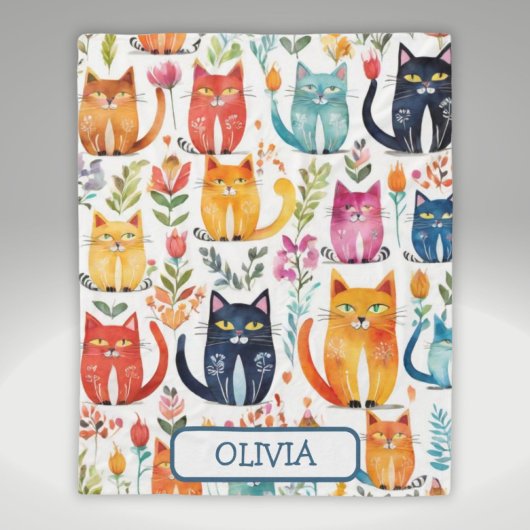 Couverture Polaire Motif personnalisé Cute Kittens et Fleurs