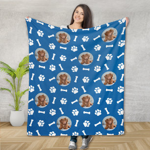Couverture Polaire Motif photo Empreinte de patte de chien bleu perso