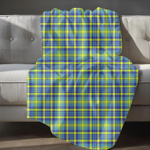 Couverture Polaire Motif Plaid bleu jaune vert tatan