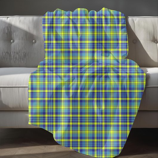 Couverture Polaire Motif Plaid bleu jaune vert tatan