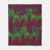 Couverture Polaire Motif Plante de Calathea - Bleu de minuit (Devant)